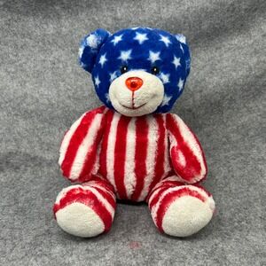 Plushology Unisex Patriotic Teddy Bear 10in Red White Blue Stars Stripes‎ Plush